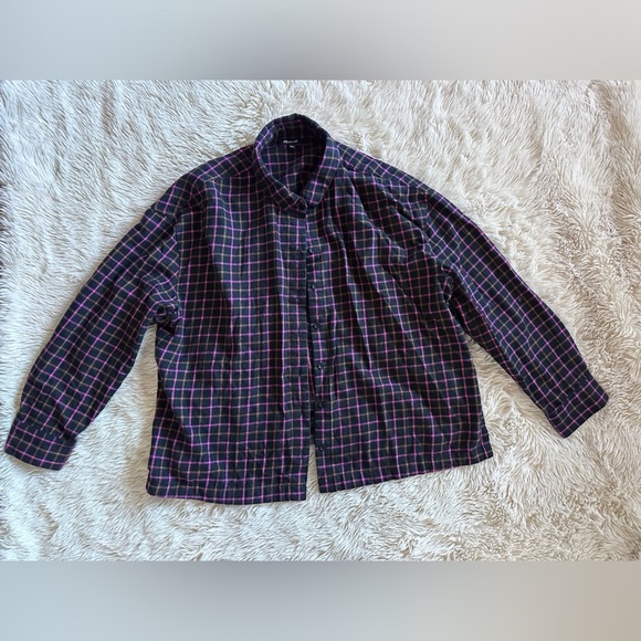 Madewell Plaid Flannel Pink Black and Tan Button Down Shirt Size Large / L - Picture 5 of 12